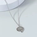 Minimalist silver stainless steel brain pendant necklace on a classic link chain for women - Silver