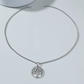 Pendente Albero della Vita vintage con cristalli blu su catena box in acciaio inossidabile - Strass Blu
