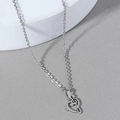Polished silver musical treble clef heart pendant necklace on an O-chain link - Silver