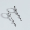 Silver snake drop earrings with detailed scale texture in a minimalist punk style - Silver