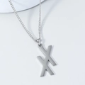 Collana da uomo con ciondolo a doppia X in acciaio inossidabile spazzolato argento - Argento