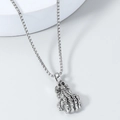 Gothic skull hand pendant necklace with oxidized finish and box chain for men - Steel