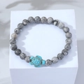 Handmade beaded bracelet with grey textured stones and a turquoise turtle charm on white - Grey Map Stone Style (图1)