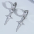 Polished stainless steel hoop earrings featuring a stylish four-point star pendant charm - Steel