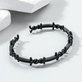 Brazalete abierto negro trenzado estilo valla de alambre gótico hip hop para adultos - Barbed Wire Thorn Style / Negro