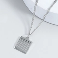 Detailed close-up of hollow rectangular pendant with silver metallic luster and O-chain - Square Style