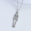 Polished stainless steel skeleton pendant necklace with a detailed gothic bone design - Steel