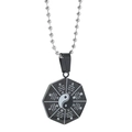 Close-up of black octagon Bagua pendant with Yin Yang symbol on silver ball chain - Black