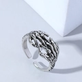 Vintage Gothic Totenkopf-Hand Ring in antikem Silber für Herren mit offener Schiene - Einstellbar Offen / Antiksilber