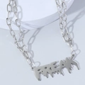 Double-layered titanium steel chain necklace with melting liquid Freak letter pendant - Steel