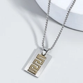 Mens stainless steel pendant necklace with Greek meander pattern and silver brushed finish - Two-tone Greek Meander Pendant (QGX195g)