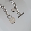 Titanium steel heart pendant necklace with Love You More engraving and OT toggle clasp - Heart Tag Necklace (XP013)