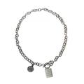 Silver stainless steel chain necklace with heart pendant and OT buckle closure - Rectangular Tag Necklace (XP013)