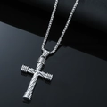 Pendaglio a croce in acciaio inossidabile lucido su catena box e superficie nera lucida - Argento