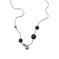 French vintage stainless steel snake chain necklace with black and silver matte beads - Black