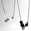 French vintage stainless steel necklace with matte beads and silver snake chain - White