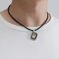 Collier pour homme avec pendentif carré géométrique en argent noir et or - Quadrilatère Multicolore