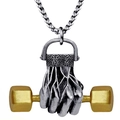 Fist and golden dumbbell pendant necklace with silver chain for fitness lovers - Silver and Gold