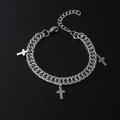 Bracciale da uomo a catena cubana in acciaio inossidabile argento con tre pendenti a croce - Bracciale