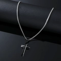 Minimalistische herenketting van roestvrij staal met zwart-zilveren kruishanger - Zwart