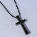 Minimalist black alloy cross pendant necklace with bead chain in a modern punk style - Black