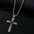 Poliertes Edelstahl Kreuz Anhänger Halskette mit hohlem Design und Box-Kette - Silber