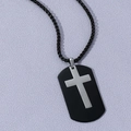 Minimalistische zwarte roestvrijstalen militaire dogtag ketting met zilveren kruis - Zilver