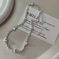 Collier élégant en argent sterling S925 avec perles sphériques polies et mates - Style de Perles en Argent (XL023) / Argent 925