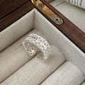 S925 Sterling Silber Ring mit Vintage-Spitzenmuster und verstellbarem Design - Einstellbar Offen / Glänzend Silber Hohlmuster (JZX006)