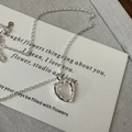 S925 sterling silver heart necklace with irregular lava texture on white artistic card - 925 Silver / White (XLU083)