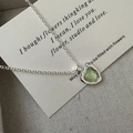 S925 silver heart necklace with light green gemstone and textured wavy border frame - 925 Silver / Green (XLU083)