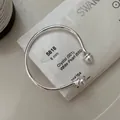 Elegant S925 sterling silver minimalist open bangle featuring two white 8mm pearls - Pearl Dual-Head Open Bracelet (SZQ066) / 925 Silver