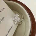 Anillo de flor en plata esterlina S925 con textura vintage y diseño de banda abierta - Abierto Ajustable / Estilo Floral (JZX036)