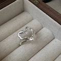 Minimalist S925 sterling silver heart ring with lava texture and liquid metal design - Adjustable Open / Irregular Lava Heart Style (JZX017)