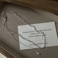 Three-layer S925 sterling silver beaded necklace with adjustable sliding chain on wood tray - Ripple Drawstring Style (XL019) / 925 Silver