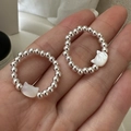 S925 sterling silver beaded rings with cat-shaped white shell charms on elastic bands - Adjustable Open / White Cat Head Style (30JZ51)
