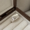 Anello in argento S925 a onde irregolari con zircone quadrato in scatola regalo di legno - Aperto Regolabile / Argento (JZX034)
