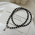 Elegant S925 silver beaded necklace with black spinel stones for double-layer styling - Faceted Black Spinel Beaded Style (35TL45) / 925 Silver