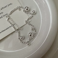Bracciale in argento sterling S925 con perline laser e chiusura a moschettone su piatto - Argento 925 / Stile Pendaglio a Sfera Semplice Coreano (SLS096)