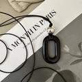 Collana minimalista in argento S925 con pendente ovale nero e perla d'argento - Stile Pietra Naturale Ovale Nera (35TL55) / Argento 925