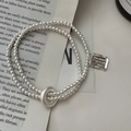 Bracelet double rang en argent sterling S925 avec breloque gravée d'un message - Argent 925 / Style Perlé à Double Couche Argenté (14SL55)