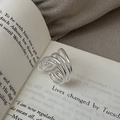 Minimalist S925 sterling silver multi-layer wrap open ring on vintage book background - Adjustable Open / Silver Multi-layer Wrapped Style (JZX051)