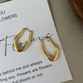 Pendientes de aro geométricos de plata S925 con acabado mate en color dorado - Estilo de Ola Irregular (EHZ048) / Plata 925 / Dorado