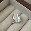 Minimalist brushed S925 sterling silver oval ring displayed in a velvet jewelry box - Adjustable Open / Brushed Oval Style (JZX049)
