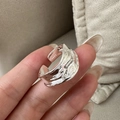 Minimalistische S925 sterling zilveren open ring met onregelmatige golvende textuur - Verstelbaar Open / Onregelmatige Fluïde Textuur Stijl (JZX059)