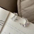 Boucles d'oreilles créoles en argent S925 avec texture de lave irrégulière - Argent 925 / Style Argenté (EHZ082)