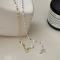 Minimalist S925 silver and gold chain bracelet with shimmering sequins and pearl charm - Long Style / Gold