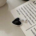 Minimalistischer S925 Silber Anhänger mit schwarzem Herz-Achat und Retro-Perlenrand - 925er Silber / DZ088 (Schwarz)