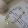 Minimalistisches S925 Sterling Silber Perlenarmband mit Karabiner und Herzanhänger - Perlblumen-Stil(15SL12) / 925er Silber