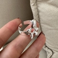 Anello in argento sterling S925 con design a fiore liquido e fascia aperta regolabile - Aperto Regolabile / Stile Fiore Liquido (JZX103)